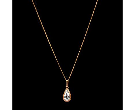 A cubic zirconia pendant, the rectangular step cut cubic zirconia four claw set, with a small round synthetic white stone cla