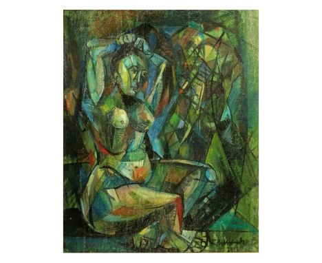 Attributed to: Abraham Rattner,, American (1893 - 1978) Oil on Board, Abstract Portrait of a Female, Signed Rattner and Dated