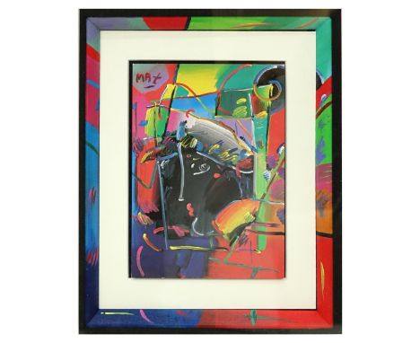 After: Peter Max, American (born 1937) "Blushing Portrait" Print. Measures 6-7/8" H x 5" W, frame measures 19-1/2" H x 15-1/2