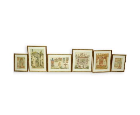Grouping of Six (6) French School Lithograph Prints, Orientalist Scenes, A. DE Beaumont Inc. Depicts indoor and exterior scen