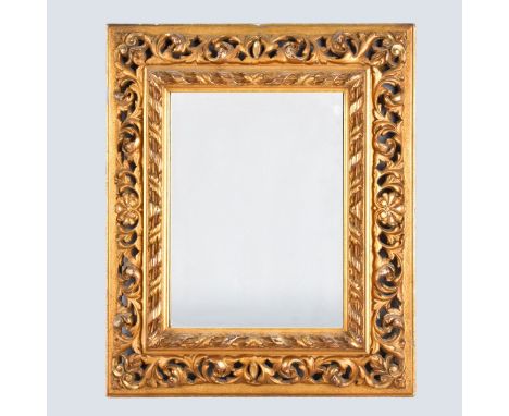 Vintage Decorative Mirror In Carved Gilt Wood Frame. Unsigned. Frame measures 14-5/8" x 12-1/2" Condition: Small losses to ed
