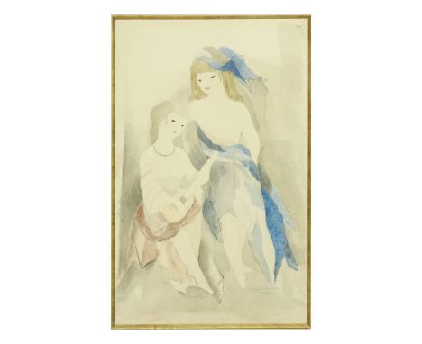 Marie Laurencin, French (1885-1956) Watercolor on paper "Two Girls". Signed lower right. Measures 14-1/2" x 10-1/4", frame me