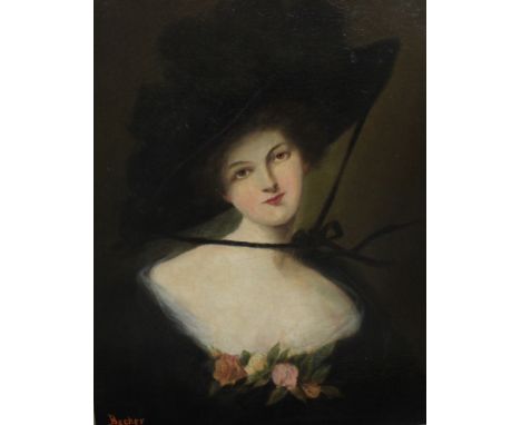 Continental School Half length portrait of a ladyOil on canvasSigned Becker lower left50cm x 40cm 