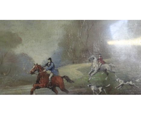 Five various miniature paintings, hunting scenes, coastal scenes and a miniature portrait of a young girl 