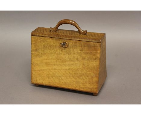 A FRUITWOOD STATIONERY BOX, probably early 20th century, in the unusual form of a ladies handbag, the top and front opening t
