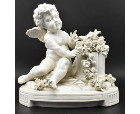 After William Meyer - an early 20th century Neoclassical porcelain cherub figurine. The figurine in white, depicting a winged