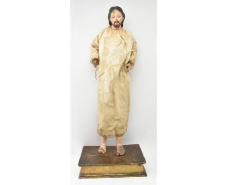 A large believed late 18th / early 19th century Santos wooden doll articulated figure of Jesus Christ. The figure having hand