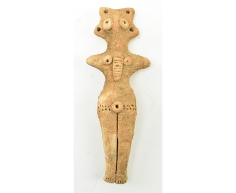 A believed Syro-Hittite terracotta goddess figurine, believed 1st millennium BC, possibly depicting the goddess Astarte. The 