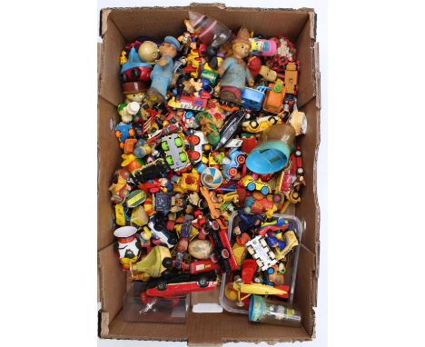 A large tray of play-worn children's TV and Film related diecasts and collectibles to include a Corgi Toys Basil Brush Car, a