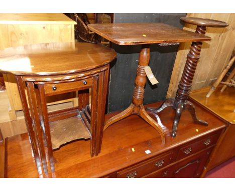 An early 19th century mahogany fixed top pedestal tripod occasional table; together with an early 20th century mahogany nest 