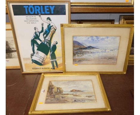 SJ Beer - Perranporth, watercolour, signed lower right, 22x35 cm, M Miles-Atkinson - Black Rock, watercolour, signed lower le