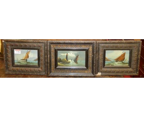 Early 20th century school - set of three coastal scenes, oils, each 8.5x13cmSome light marks only.One frame has a small loss.