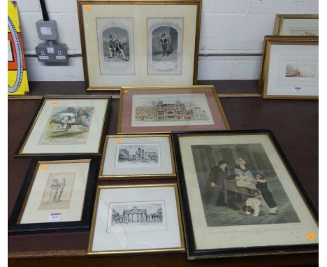 Assorted pictures and prints to include colour topographical engravings, Cries of London mezzotint etc