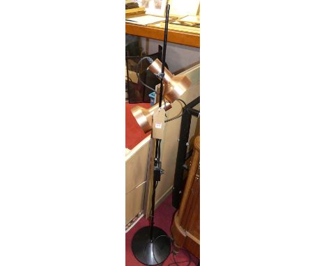 A 1970s Danish brushed brass and black painted metal standing twin floor light