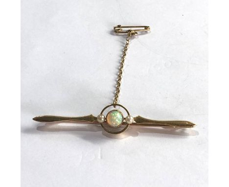 15ct gold opal &amp; pearl brooch 3.4g 