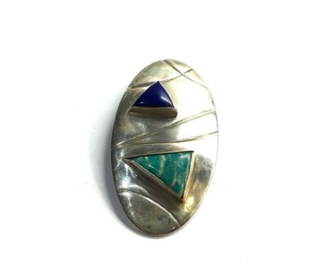 large abstract silver and tone set pendant hallmarked P E R measures approx 7.6cm by 4cm 