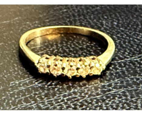 9ct Gold ring set with 5 diamonds Size M.5 Weight 1.7g
