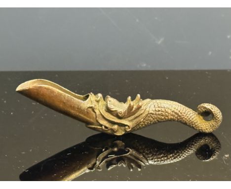 Chinese bronze tea scoop with seal mark to base 