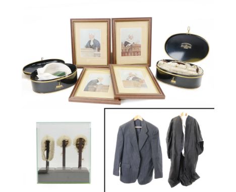 Judge's regalia, including, barrister’s wig in tin monogrammed J.A.W, Ede and Ravenscroft gown, tin of collars, jacket and wa