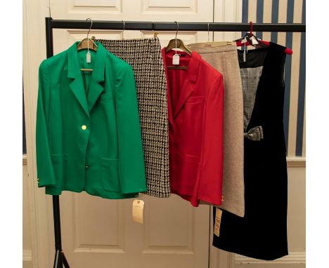 A Jade Green Daks sample size 12-14 (sample). A Red Blazer by Daks size 12-14 sample with brass buttons. A Daks Beige/Black t