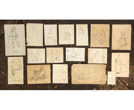 George Goodwin Kilburn (British, 1839-1924), figural studies from a sketch book, on loose leaves, some signed and dated, penc