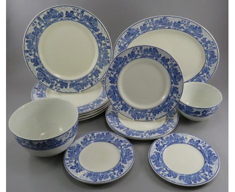 An early twentieth century blue and white transfer-printed Myott, Son and Co ‘Ye Olde Willow’ pattern part dinner service, c.