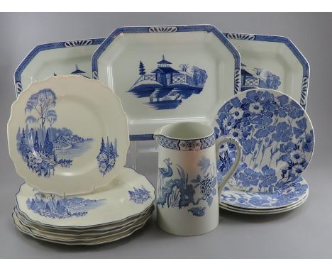 A group of twentieth century blue and white transfer-printed wares, c. 1920-40. To include three Adams Old Free-Hand pattern 