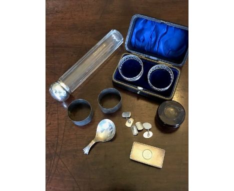 Assorted hallmarked silver, to include a George III silver tea caddy scoop, London 1830, a Victorian machine engraved pocket 