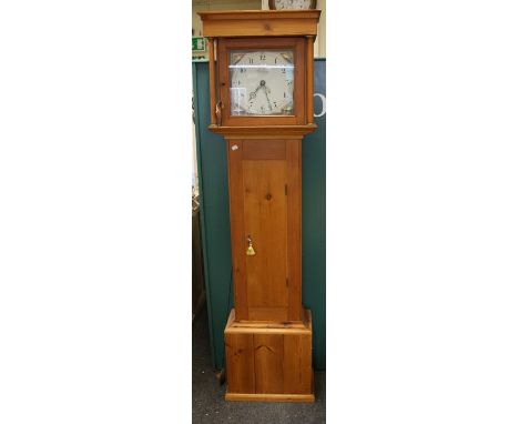 A 30 hour Drury of Banbury longcase clock, with painted coquillage dial, now in a well made pine case, 188cm