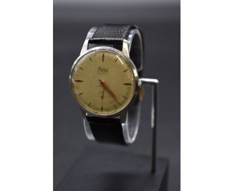 A vintage Kalos stainless steel manual wind wristwatch,&nbsp;36mm, on black lizard strap. 