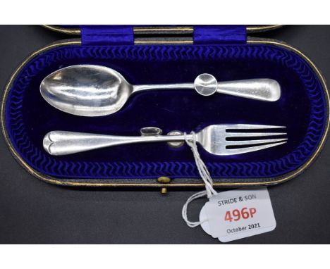 (LC) A rare cased silver 'Etiquette Cutlery' fork and spoon,&nbsp;by William Hutton &amp; Sons Ltd, London 1910,&nbsp;55g. Pa