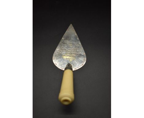 A Victorian silver and ivory presentation trowel,&nbsp;by Krall, London 1895, engraved 'Presented... New Church of St Mary St