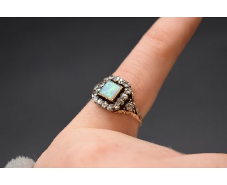 A 19th century opal and diamond ring, size N,&nbsp;gross weight 4.8g. 