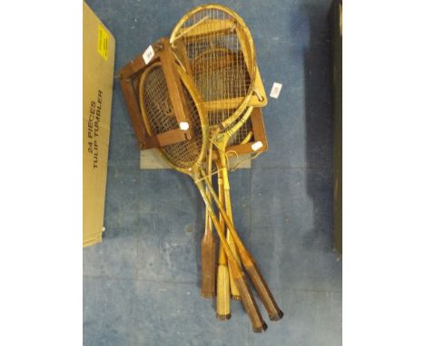 Five Vintage Badminton Racquets.