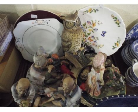 A Tray Containing Aynsley and Mason Plates Etc. Figural Ornaments, Poole Dolphin.