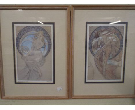 A Pair of Art Nouveau Style Prints after Alphonse Mucha. 