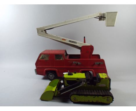 Two Tonka Toys T6 Bulldozer and Snorkel Fire Engine.