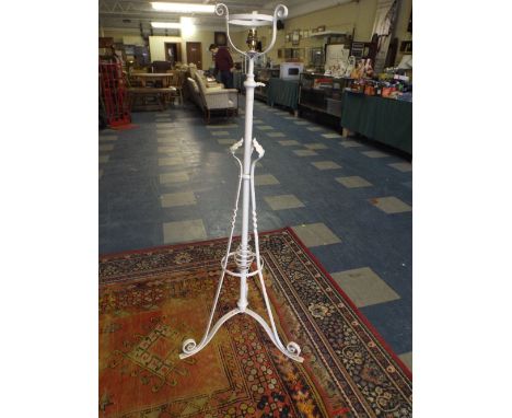 A White Painted Tripod Adjustable Oil Lamp Stand Converted to Electricity. 