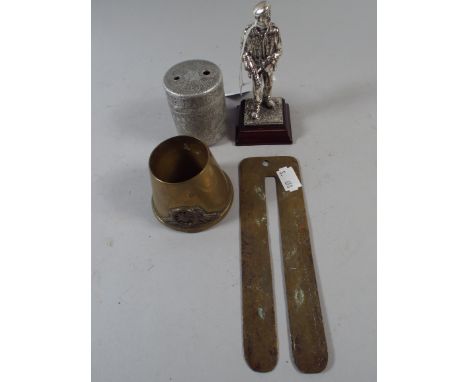 A WWl Trench Ware/POW Lidded Pot inscribed 'Guerre 1914/15' and 'A Ma Chere Epouse' together with Chromed Military Figure, a 