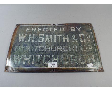 An Enamel Sign, Erected by W H Smith and Co. Whitchurch.