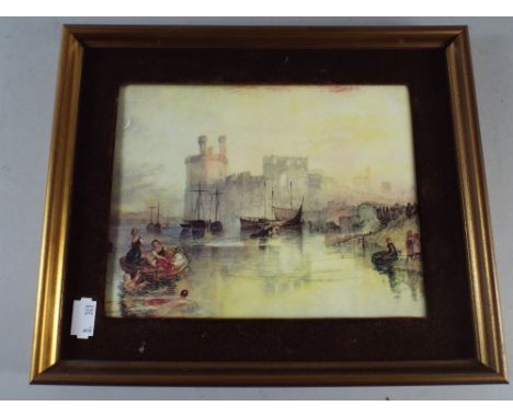 A Framed Coalport Ceramic Plaque, Views of England and Wales, Caernarvon Castle After William Turner. 
