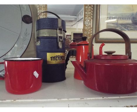 A Continental Kettle, Coffee Pot and Jug Together with A Vintage Thermos Flask. 