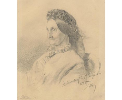 Dahl, Siegwald Johannes: (1827 Dresden 1902). Portrait Petersen. Monogr., dat. Reibersdorf, 1. August 1865 Bleistiftzeichnung