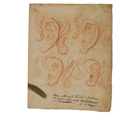 Böhmer, Karl: (1780 Darmstadt - Frankfurt 1831). Ohrenstudien. Rötelzeichnung auf Bütten. 18. Jhdt. 22 x 17,5 cm. Sign. u. Ve