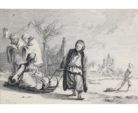 Le Prince, Jean-Baptiste: (1734 Metz - St. Denis du Port 1781). 2 Bl. mit russischen Trachten u. Ansichten. Radierungen auf B