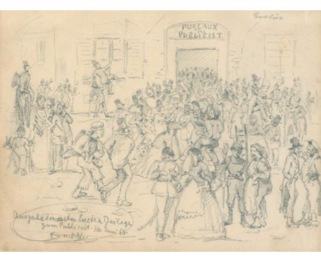 Gagg, Gebhard: (1838-1921). Bleistiftzeichnung. Zeichnung zur Beilage zum Publizist. Dat. "16. Juni 66". Gezeigt wird ein And