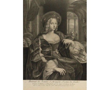 Johanna III. von Neapel.: "Portrait de Jeanne d'Arragon...". Kupferstich v Chereau, Jacques (1688-1776) nach R. Sanzio (1483-