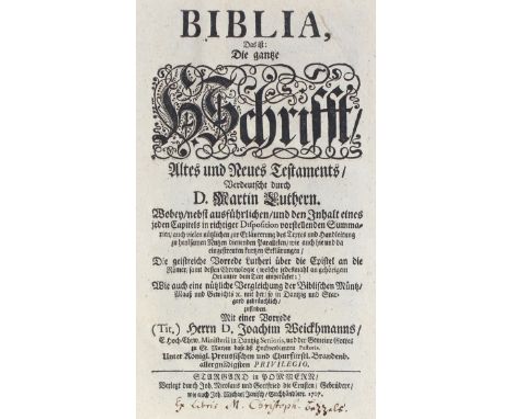 Biblia germanica.: Biblia, Das ist: Die gantze H. Schrifft, Altes und Neues Testaments, verdeutscht durch D. Martin Luthern..