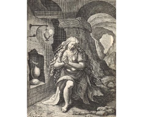 Sadeler, Raphael I: (1560 Antwerpen - München 1632). Ieiunium (Fasten, Verzicht). Maria Magdalena als betende Büßerin. Aus d.