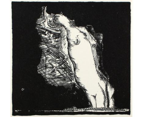 Richter: (20. Jh.). Phantastische Komposition mit weibl. Akt. Lithographie 1965. 17,5 x 18, Blgr. 21 x 21 cm. Sign., dat. u. 